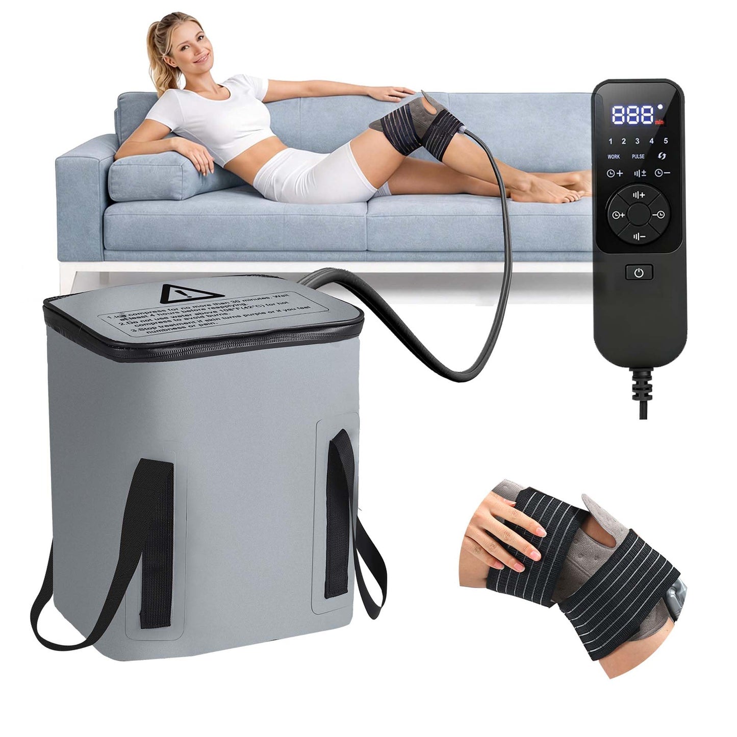 Jestonten Ice Machine for Knee After Surgery - 16-Quart Large Capacity, Programmable Cold Therapy Machine with 6 Timer Modes & 5 Flow Levels Compression Wrap for Knee, Back & Ankle
