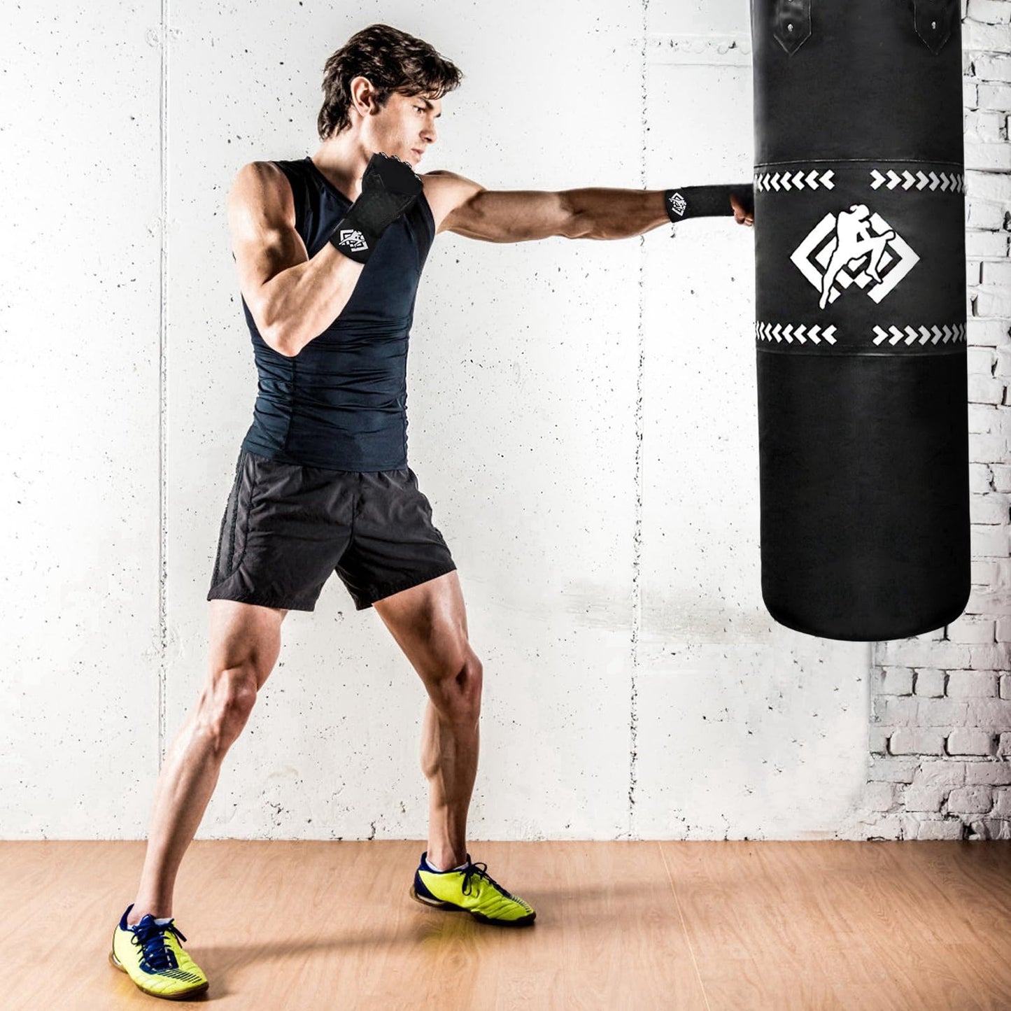 ZOOFOX Punching Bag for Adults, 4 Ft Heavy Bag with Chains and Hand Wraps for Beginners, 5-in-1 Boxing Bag for Kickboxing, MMA, Muay Thai, Karate, Home Gym or Fitness, Unfilled