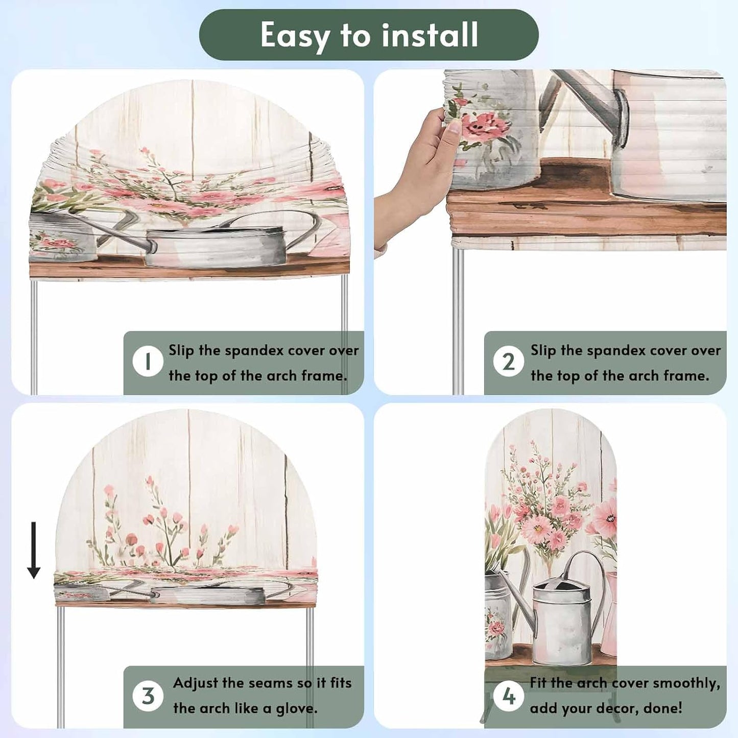 Jnbasdffb 7.2 Pink Spring Floral Wedding Arch Cover, Stretchy Spandex Arch Backdrop Stand Covers FT, Modern Oil Painted