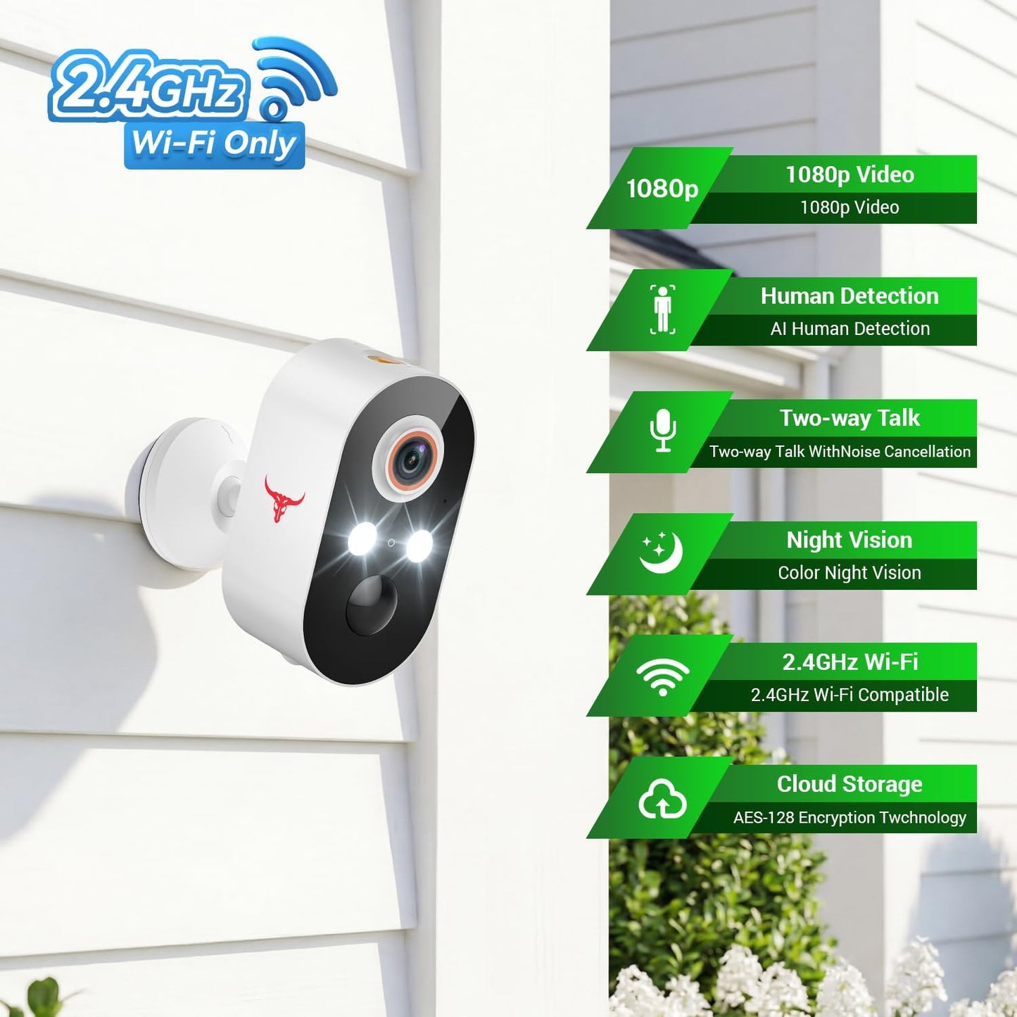 Wynoxian 1080P 2.4G 2-Way Wireless Security Camera Outdoor, Battery Powered, WiFi, Motion Detection, Audio, Cloud