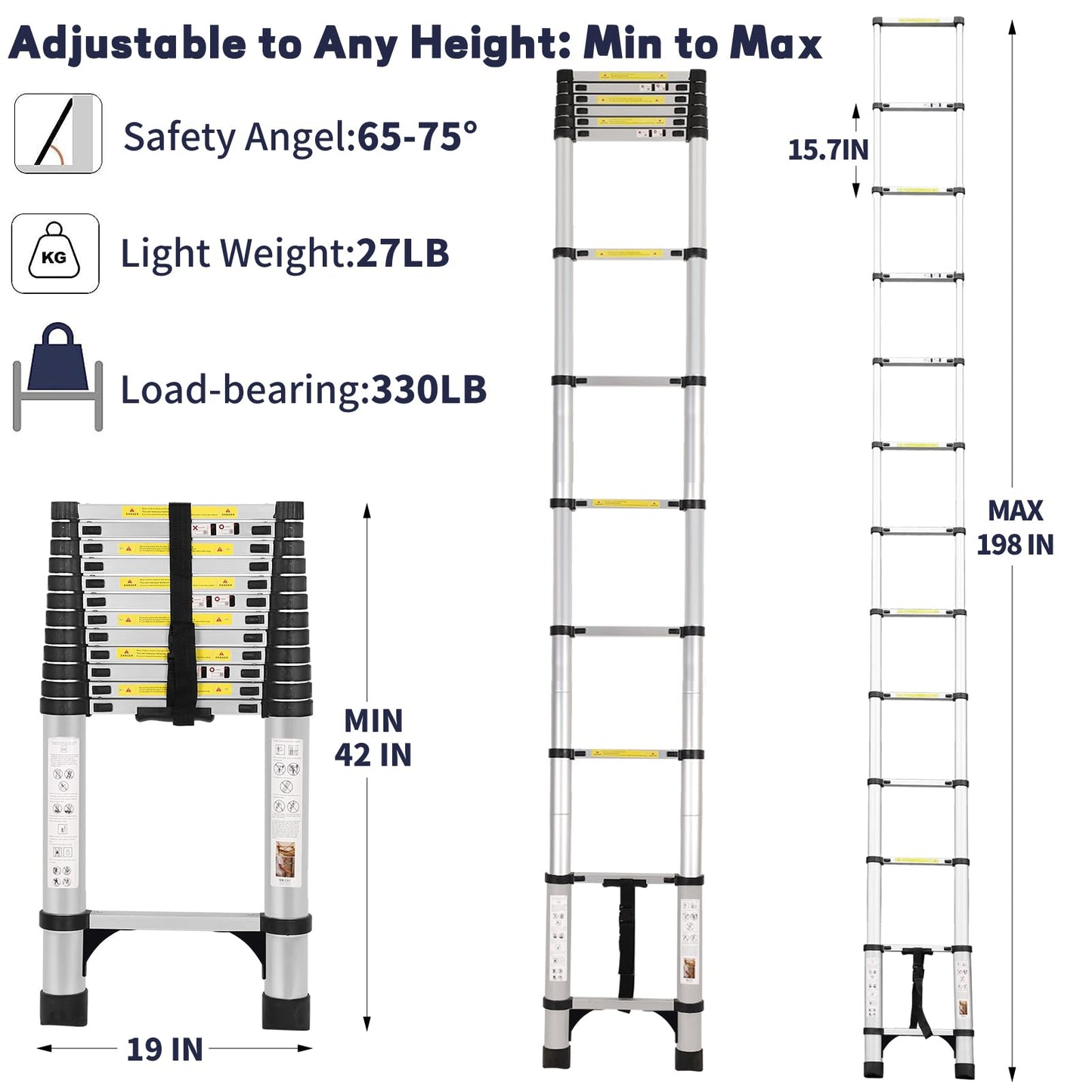 16.5FT Telescoping Ladder with Tool Tray, Extension Aluminum Folding Collapsible Ladder, Telescopic Ladders Foldable Extendable Ladder for Home Homeuse RV Attic Roof
