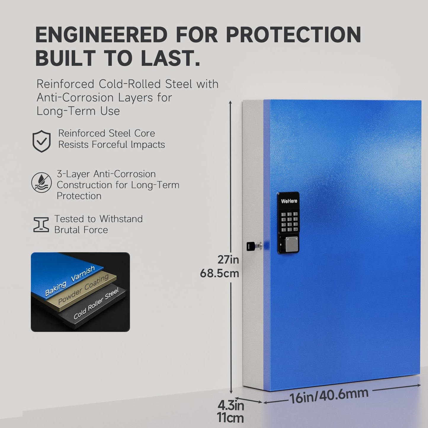 WeHere 192-Key Smart Key Lock Box, Wall-Mount Key Cabinet with Key Management App(Track Key Borrow/Return), Keypad, Bluetooth & WiFi Unlock (Sold Separately) for Commercial, School, Rental, Office