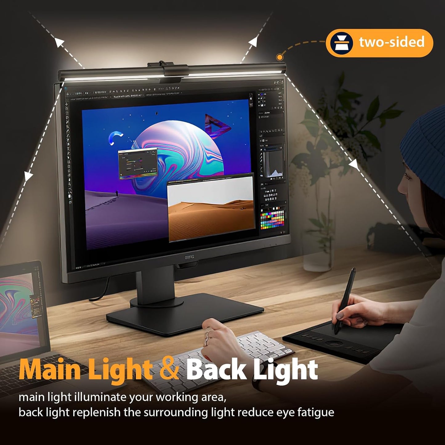 Color/Dimming Computer Monitor Light,Screen Monitor Light Bar with Backlight for Eye Caring, E-Reading LED Task Lamp