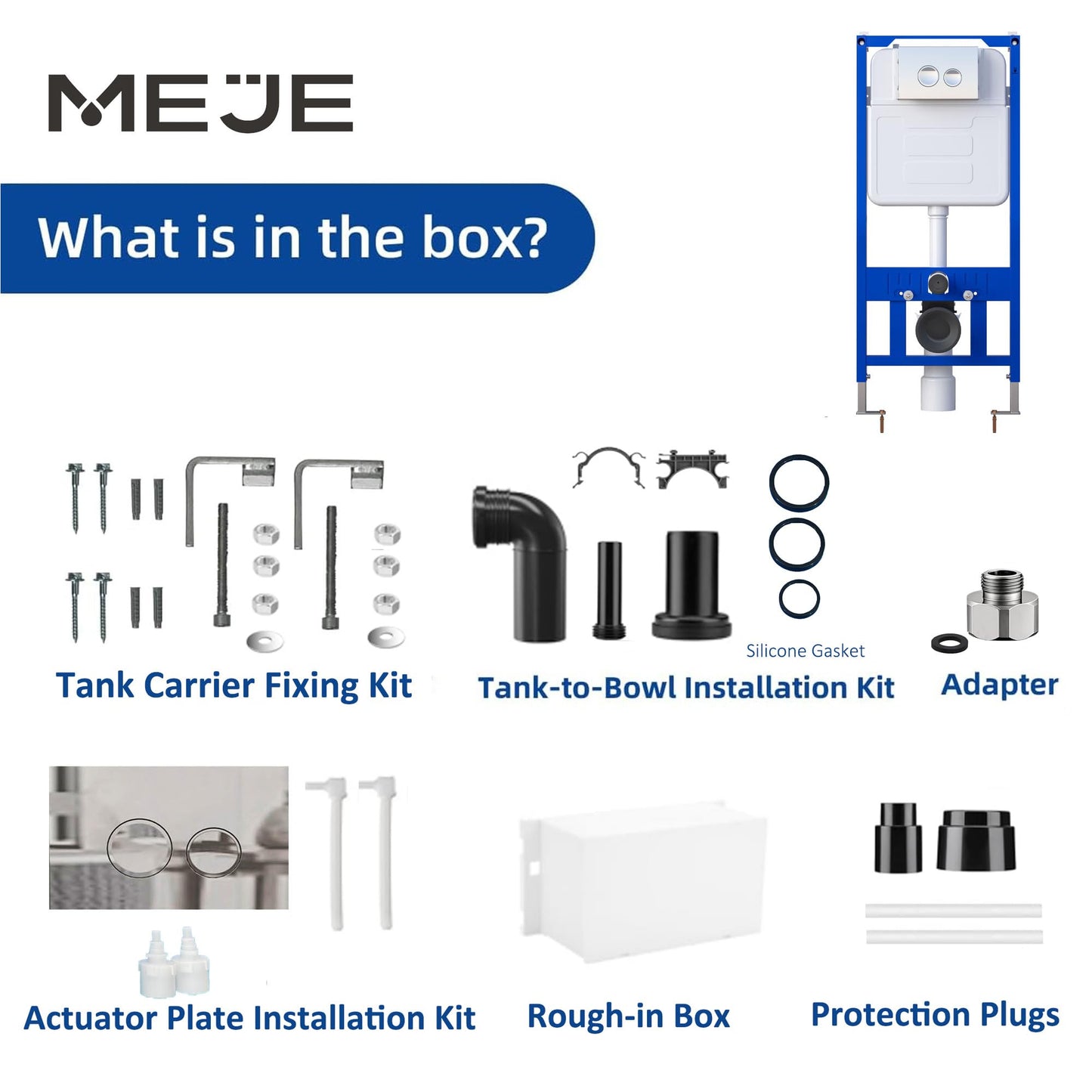 MEJE #MZE014P- In-Wall Toilet Tank Carrier with Dual-Flush Actuator Plate, White (Compitable with #MZE014P Wall-Hung Smart Toilet to work as A Intelligent Toilet Combo)