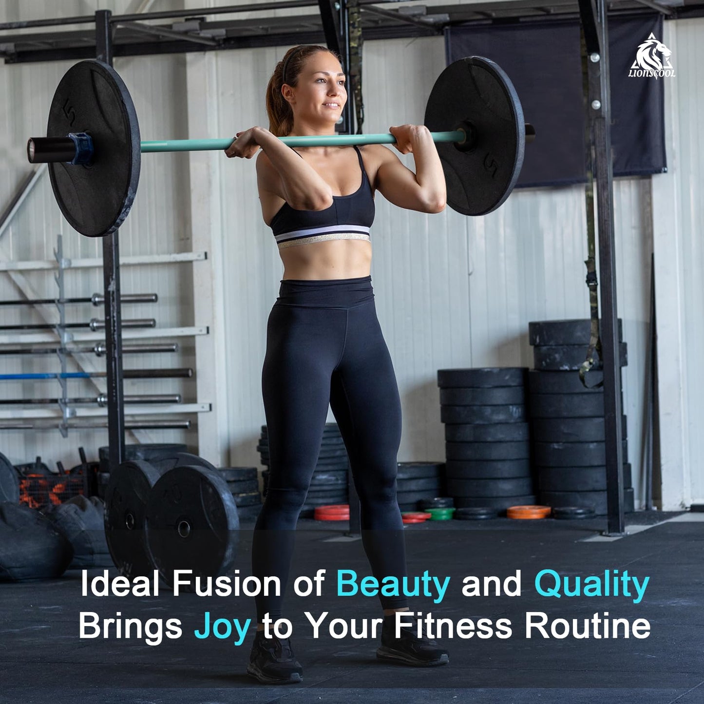 LIONSCOOL Premium 4ft/4.9ft/6ft Barbell for Strength Training and Olympic Weightlifting, 2 Inch Weight Bar for Squats, Curls, Deadlifts, Presses, Hip Thrusts, 350lbs/500lbs Capacity (Turquoise & Black, 4 ft)