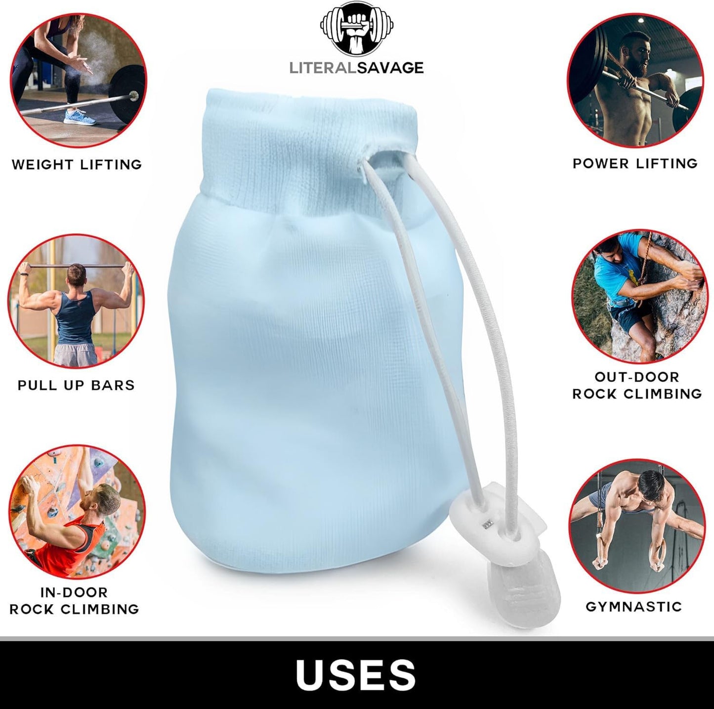 Literal Savage Climbing Chalk Ball – Refillable No Mess Chalk Ball with Pure Magnesium Carbonate for Rock Climbing, Weightlifting, Gymnastics & Crossfit – Dry Hands Better Grip – 2.3 oz - Blue