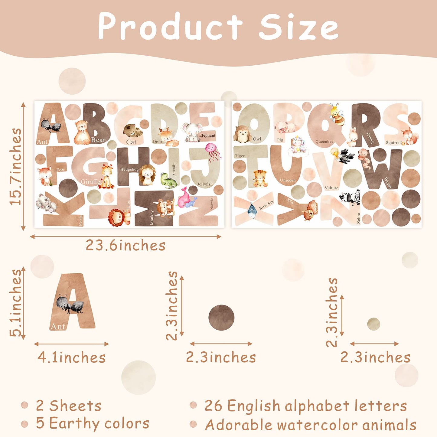 Animal Alphabet Wall Decals Alphabet Letters for Wall Peel and Stick Wall Decal for Kids Boys Girls Bedroom Educational ABC Wall Decor Learning Wall Decal Vinyl Sticker for Nursery Playroom Classroom