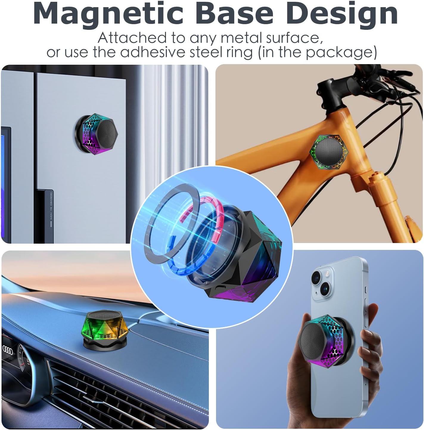 EGKimBa Magnetic Diamond Bluetooth Speaker, Small Wireless Speaker with Multi RGB Color Light Show, Portable Phone