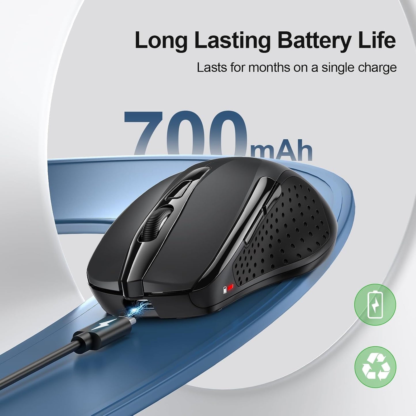 TECKNET 2.4G 6 4800 6 Wireless Mouse Rechargeable, USB-A Silent Mouse, Quiet Click, Adjustable DPI, Cordless Computer