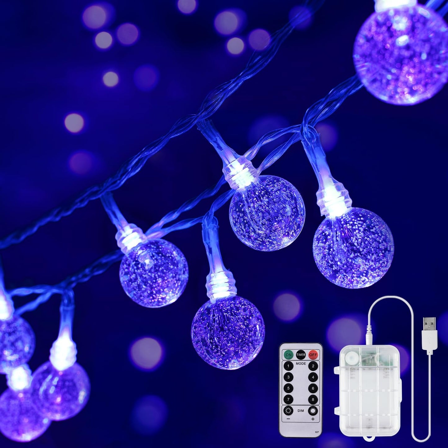 OMIKA Globe Fairy Lights - 15Ft 30LED Battery Operated UV Black String Lights with Remote | Waterproof Indoor/Outdoor Decor