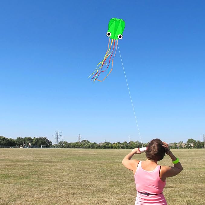 Octopus Kites for Kids & Adults Easy to Fly, 24”x 158” Large Soft Kite Kit for Boys and Girls, Single Line 3D Beach Kite Set for Teens,Perfect for Outdoor Activities
