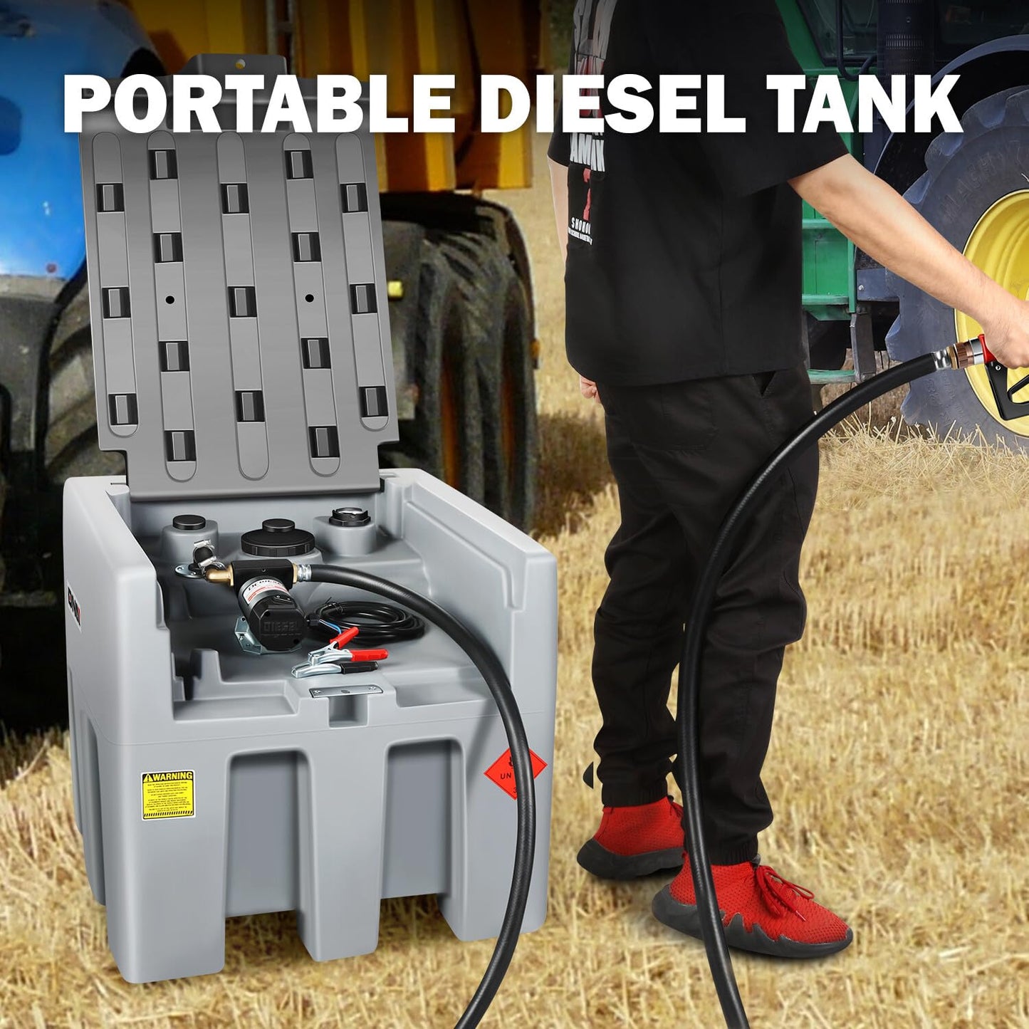 DNA MOTORING 200L Portable Diesel Tank 58 Gallon with 12V Electric Transfer Pump for Easy Fuel Transportation,TOOLS-00304