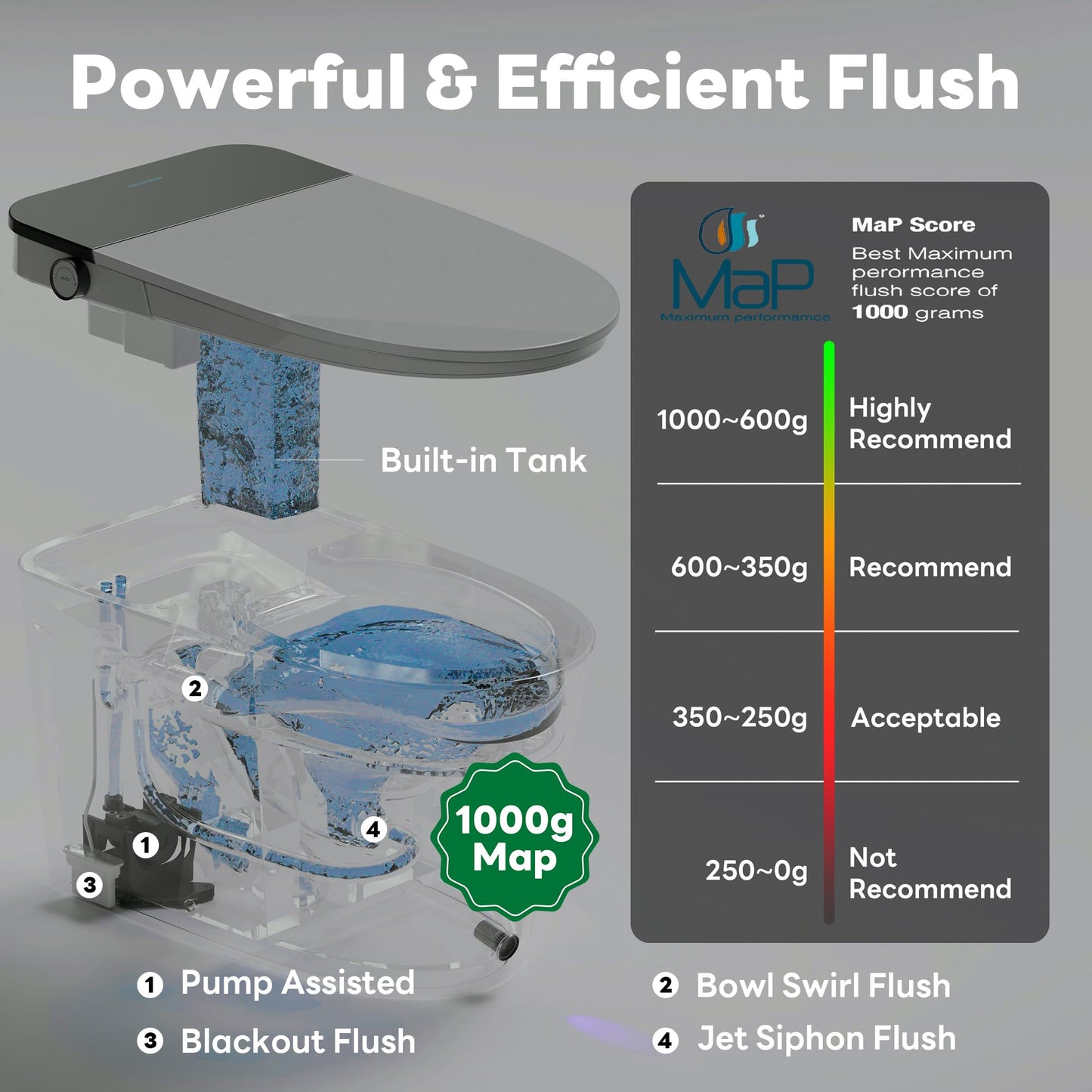 Casta Diva Smart Toilet with Bidet Built in, Auto Open/Close Lid,1000g MaP Flush, Heated Seat & Foam Dispenser, Foot Sensor Auto Flush, Blackout Flush, Bidet Toilet with Tank Built in(CD-K030)