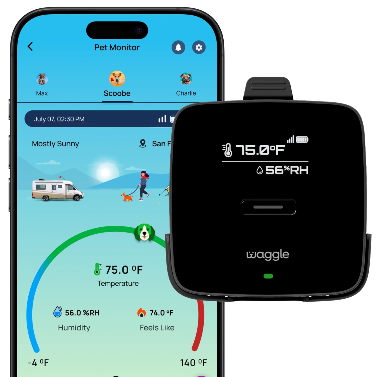 Waggle 4G Pet Temperature Monitor (Lite) - No WiFi Needed - Real Time App, SMS & Email Alerts - RV, Car & Home Safety Device - Power Outage Alerts - Subscription Required