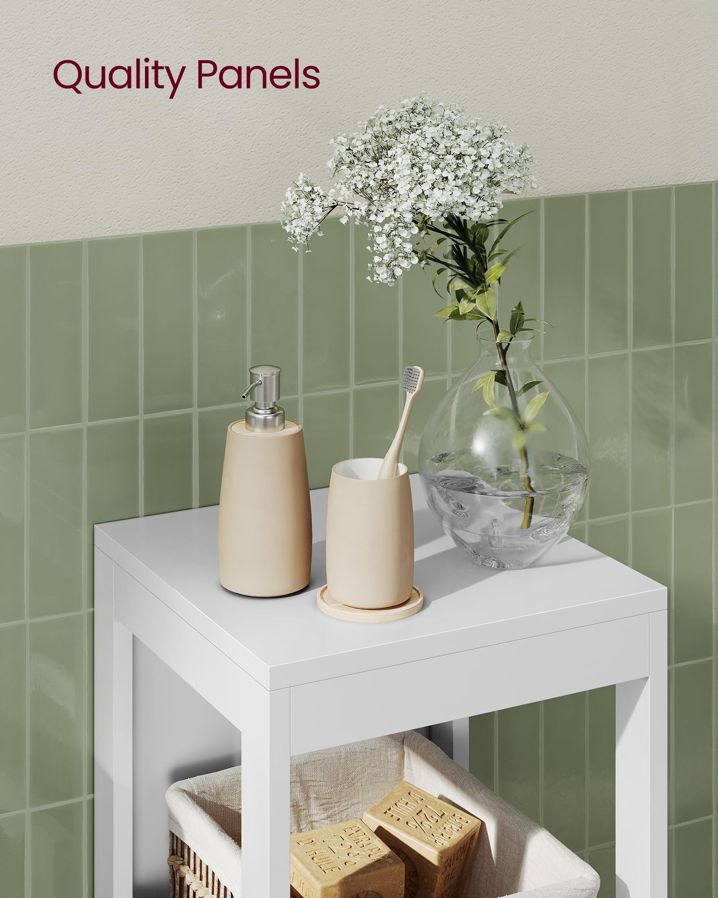 VASAGLE Storage Cabinet, Storage Organizer Rack Stand for Bathroom, Living Room, Multifunctional Corner Unit, 2 Drawers, 35 Inches in Height, White UBBC42WT