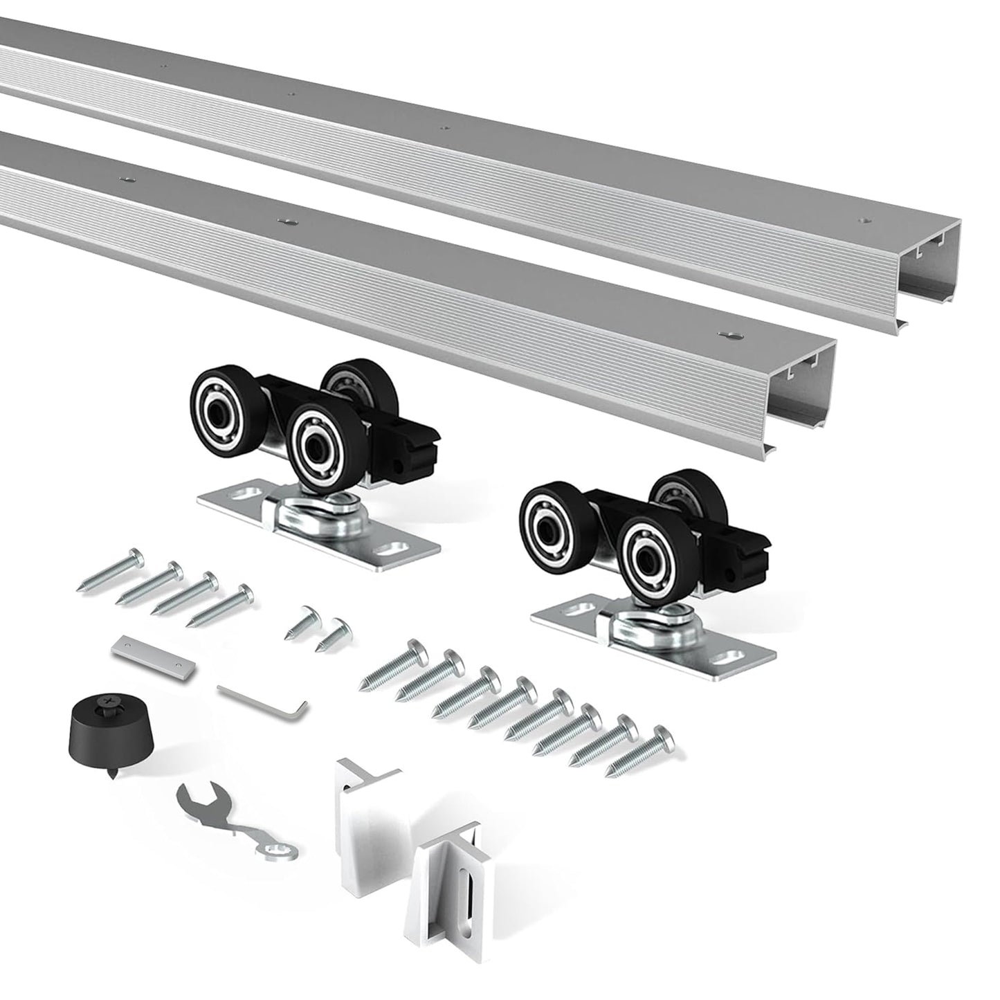 BarnBase Pocket Door Hardware Kit, 8FT Spliced Aluminum Track, 92" Quiet & Smooth Sliding, Suitable for Door Width 24"-48"