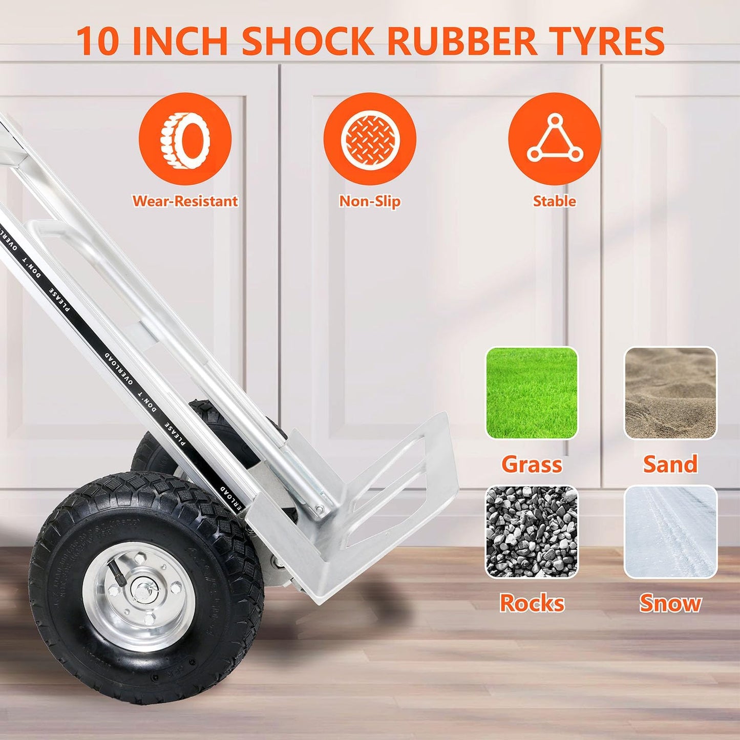 Aluminum Hand Truck 600 LBS Capacity, Handle Heavy Duty Industrial Dolly with 10" Pneumatic Tire and 2 Elastic Cords, Platform Cart for Transport and Moving in Home, Office, Warehouse, Supermarket