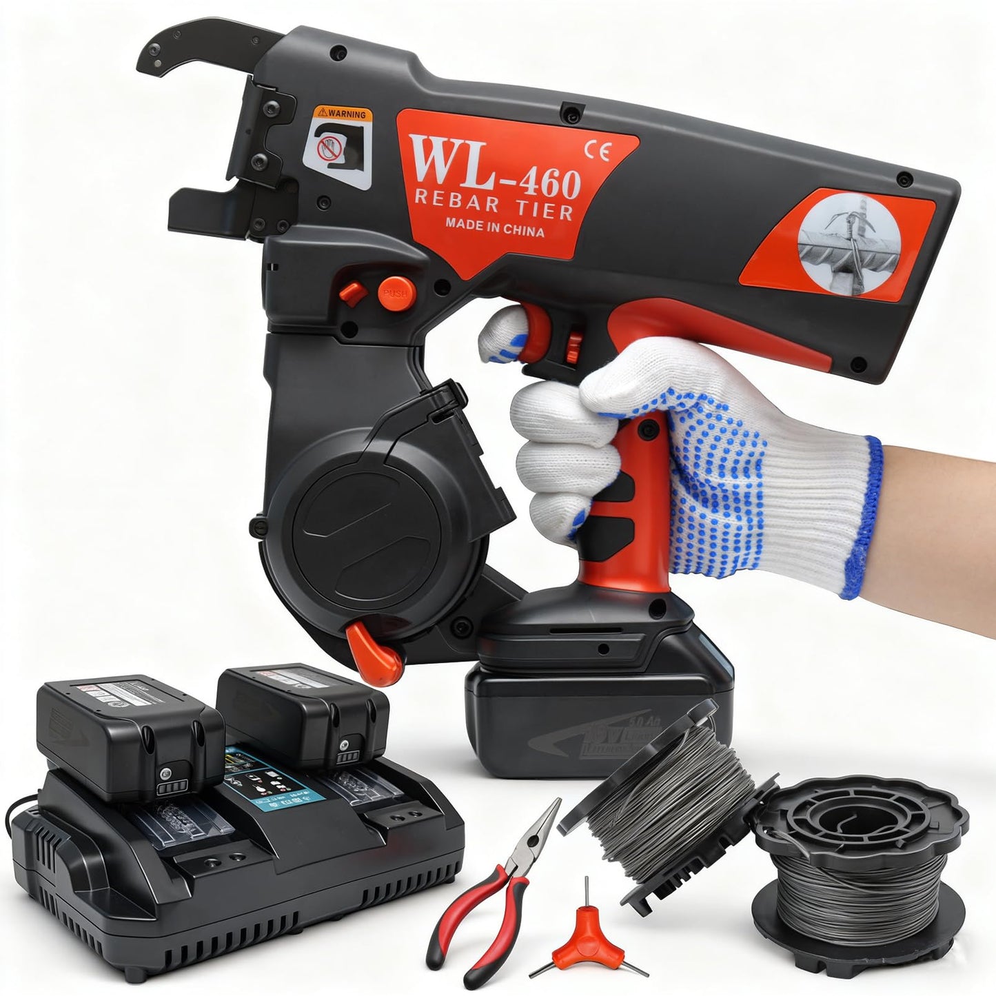 SDLOOL Automatic Rebar Tying Machine Rebar Tier Gun up to #7 x #7 with 19ga(1.0mm) Wire, 2 x 18V 5000mAh Battery Handheld Rebar Tying Tools