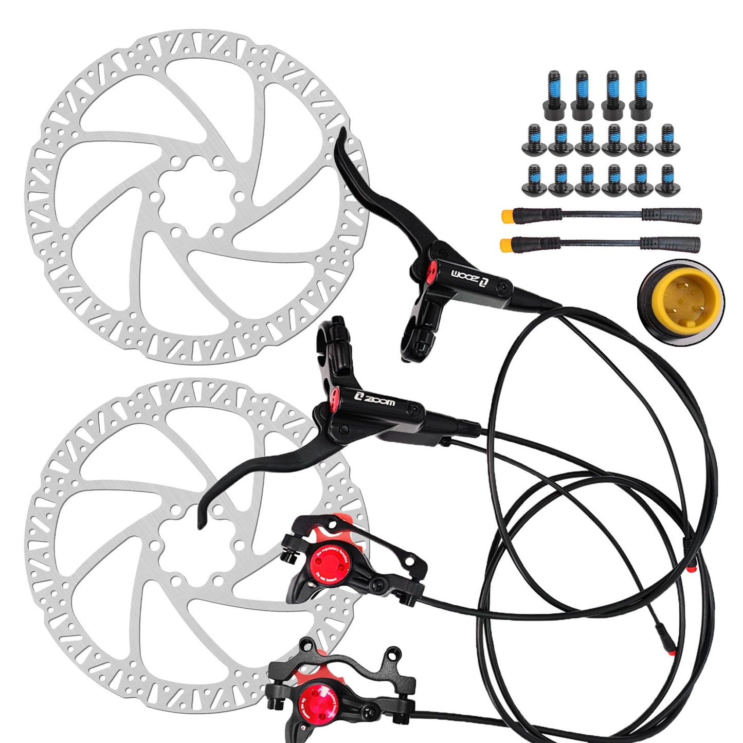 PeakRider Zoom eBike Hydraulic Brake Upgrade Kit – 2/3 PIN Male Waterproof Power-Off Sensor Connector, Pre-Bled Brake Levers & Calipers with 160mm Rotors