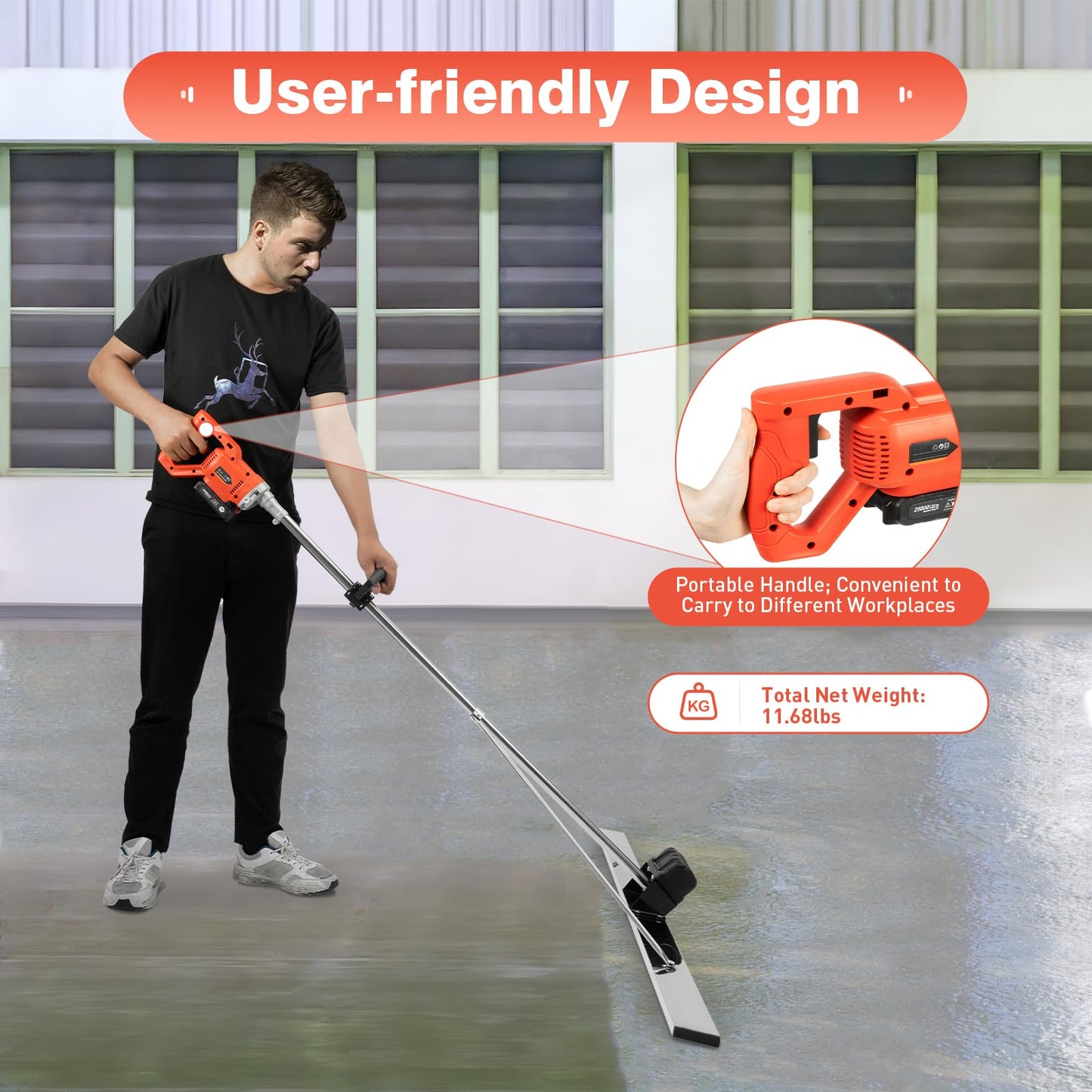 110V 48W Electric Concrete Float, Concrete Vibratory Screed Vibrating Bull Float Concrete Screed Board with 4.94 FT Stainless Steel Screed Board for Vibration-Leveling Concrete Surfaces