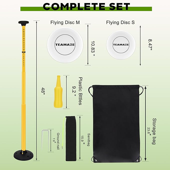Flying Disc Game Set, Disc Toss Outdoor Games Height Adjustable Bottle Drop Set, Score Tracker, Portable Bottle Set for Family Yard Lawn Beach