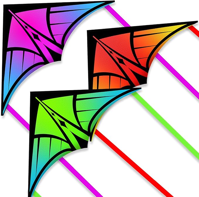 Large Delta Kite for Kids & Adults - Easy to Fly Outdoor Kites for Kids Ages 8-10, Perfect for Beach & Family Activities, Includes Line & Handle