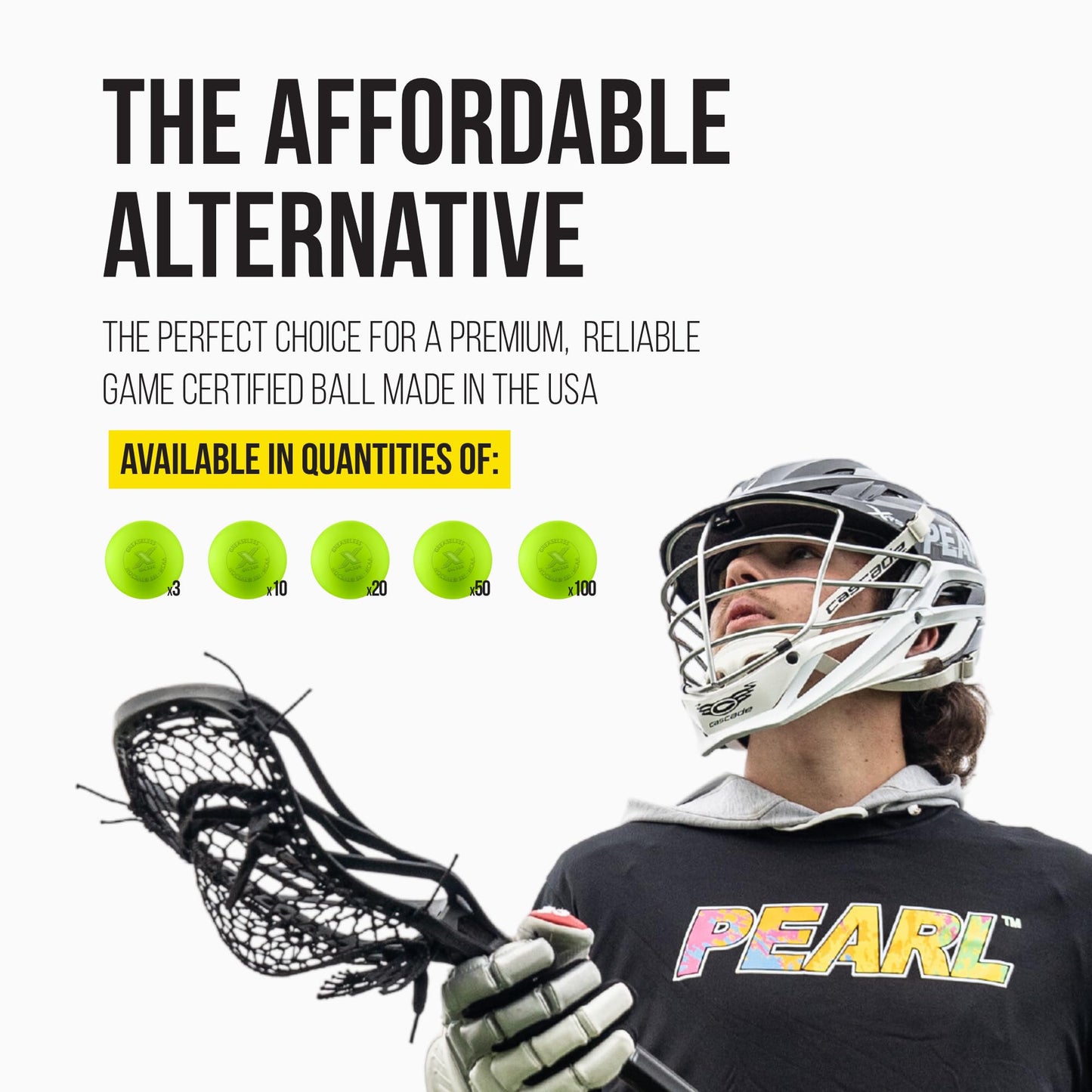 PEARL X Greaseless Lacrosse Balls by Guardian Innovations, 10 Pack, Optic Yellow - Official Ball of the PLL, WLL, NCAA® Lacrosse Championships, and the MCLA