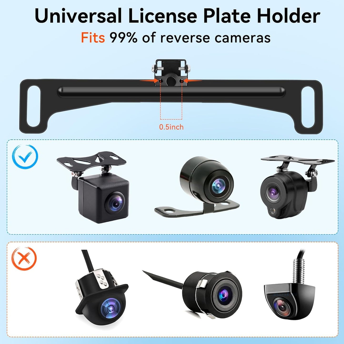 Fnysmkv Universal Rear View Camera License Plate Bracket, Upgraded Anti-Rust Paint Full Stainless Steel Backup Camera