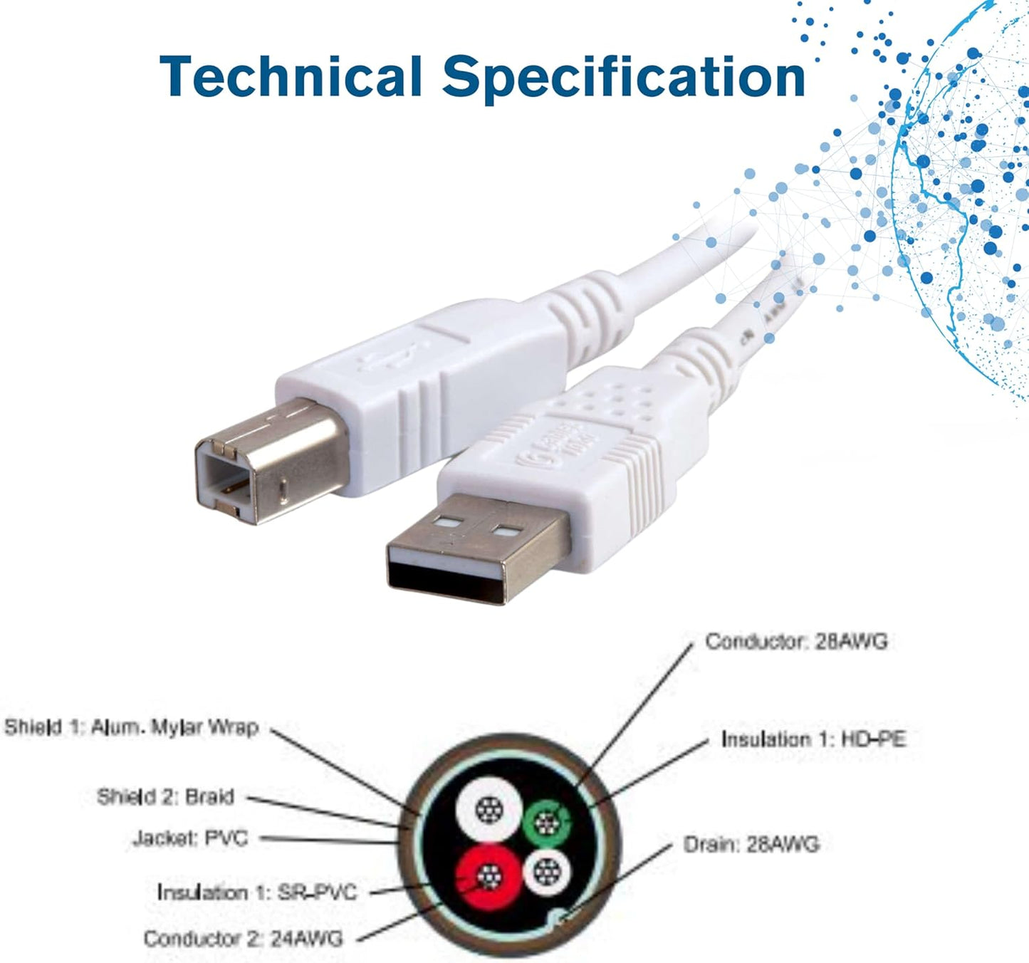 C2G 2.0 3.28 (1 13171 USB Cable, USB Cable, USB A to B Cable, Feet Meter), White, Cables to Go
