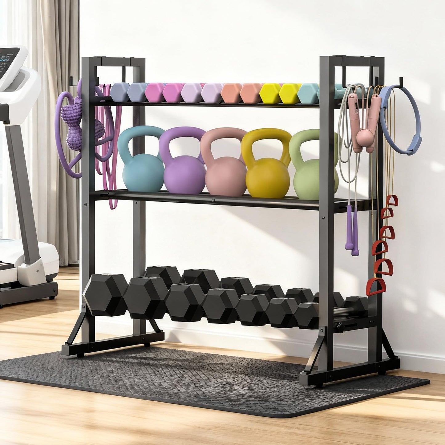 3-Tier Adjustable Dumbbell Rack Stand - Heavy-Duty Carbon Steel Weight Storage Organizer for Home Gym, Easy Assembly, 450 lb Capacity for Dumbbells & Kettlebells(dumbbell rack stand only)