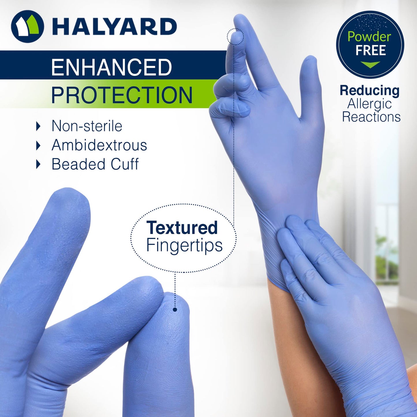 HALYARD AQUASOFT Nitrile Exam Gloves, Non-Sterile, Powder-Free, 3.1 mil, 9.5 Inches, Blue, X-Small, 43932 (Case of 3000)