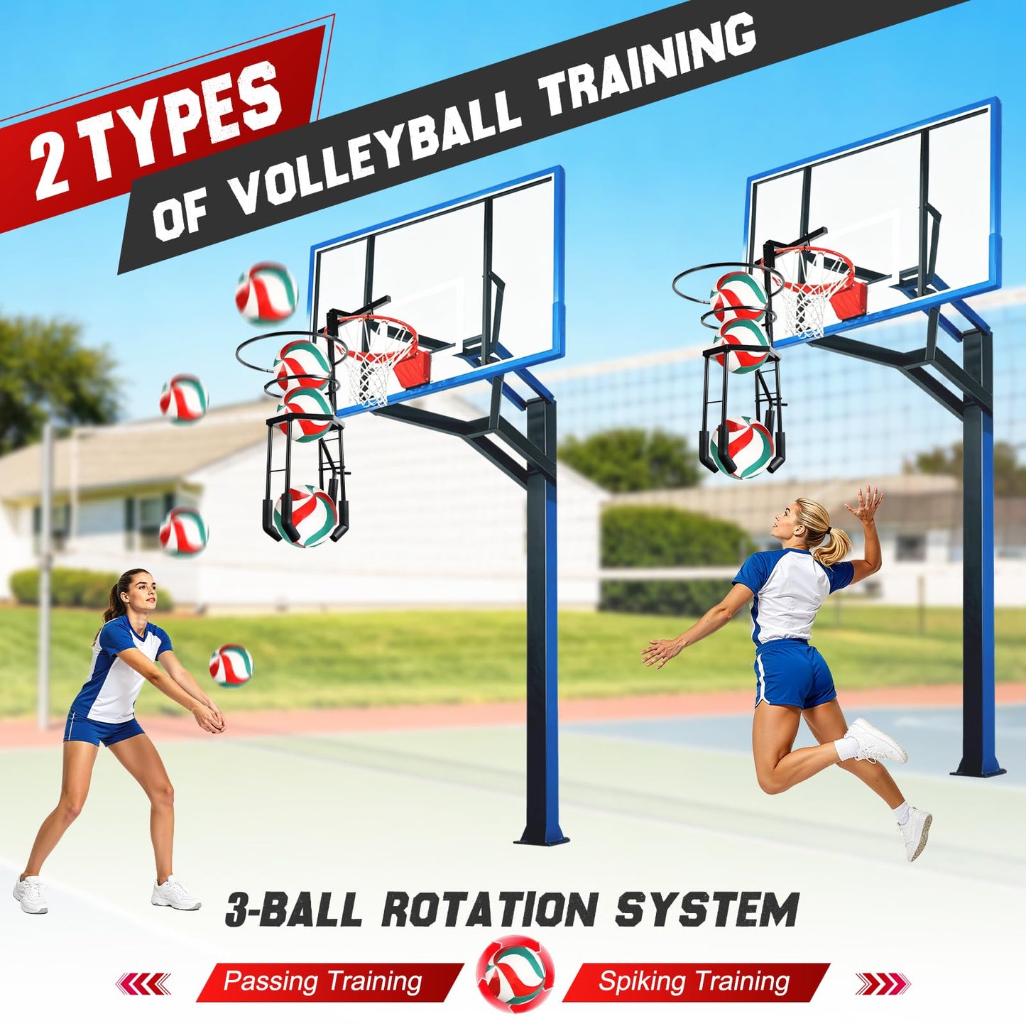 HVDI Automatic Volleyball Spike & Serving Trainer, Height Adjustable Volleyball Setter Training Equipment Hitting Trainer Holder, Indoor & Outdoor Volleyball Training Aid for Solo/Team Practice