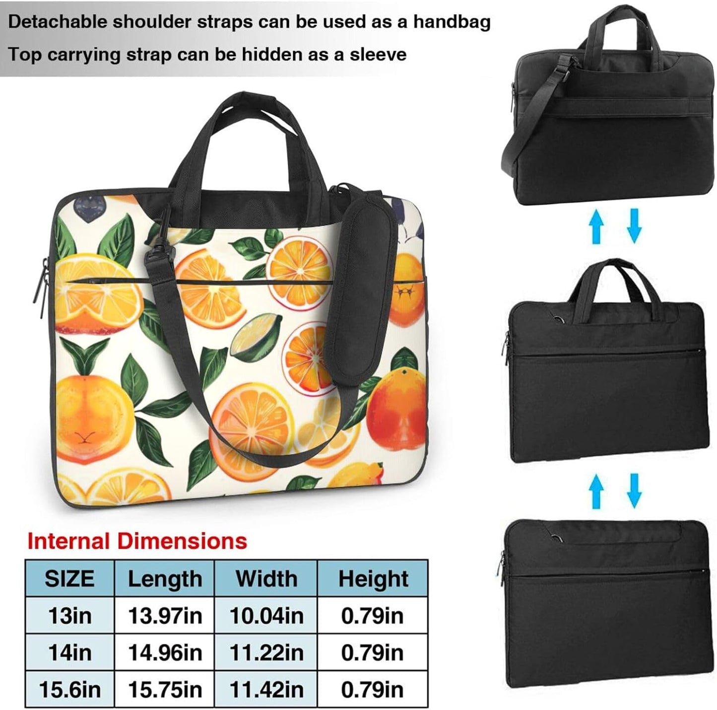 JIPOFD citrus fruit pattern Print Structured Laptop Bag Oxford Cloth Briefcase Padded Shoulder Case with Front Pockets