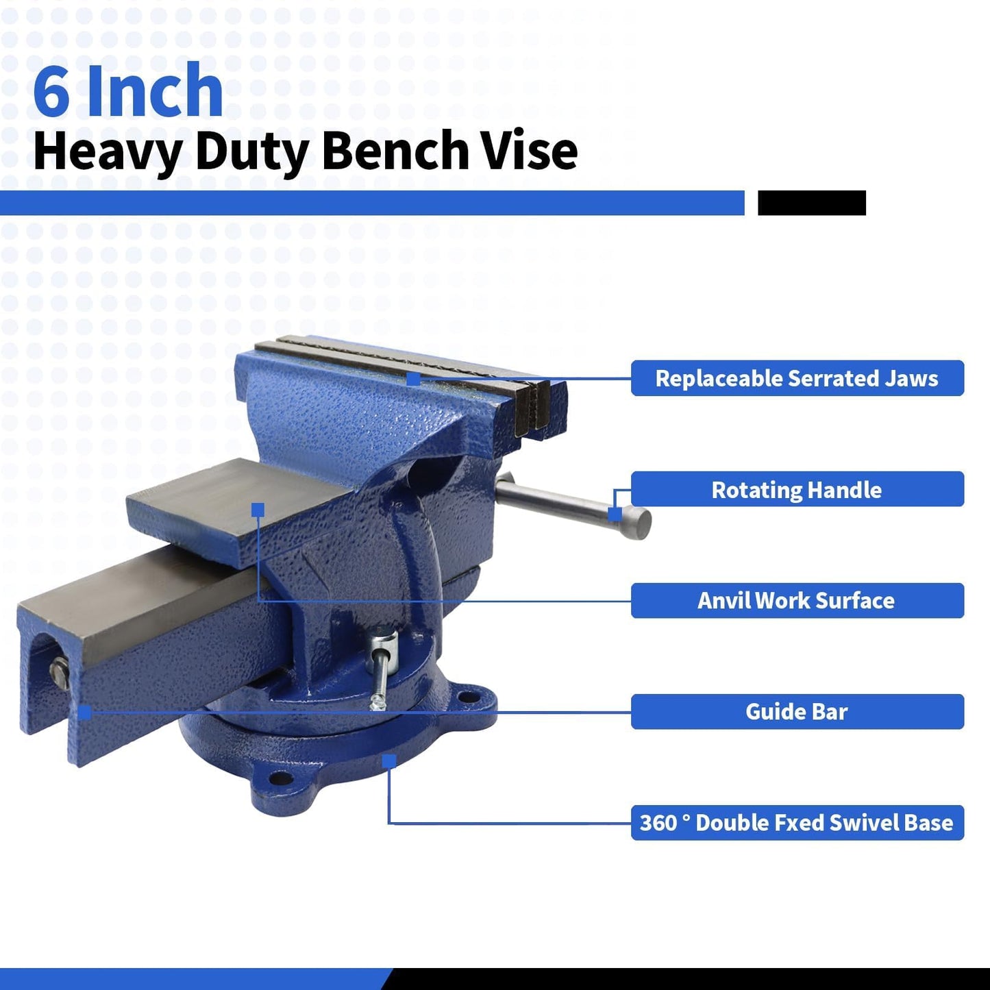 Nakkaa 6" Heavy Duty Bench Vise Cast Iron Vise with 360° Flexible Swivel Locking Base Home Work 6 Inch Swivel Bench Vice with Anvil