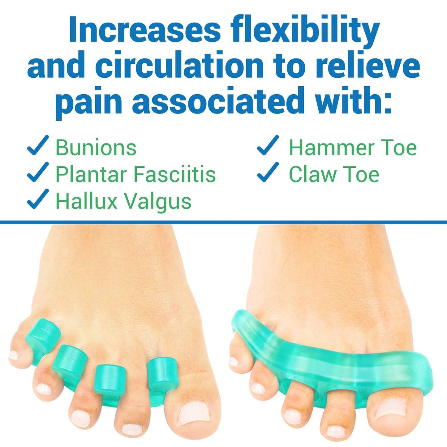 ViveSole Toe Separators for Men & Women Medium (2 Pairs) - Silicone Gel Spreaders - Therapeutic Spa Stretchers for Plantar Fasciitis, Bunions, Overlapping Hammer Toe Spacers - Metatarsal Yoga Cushion
