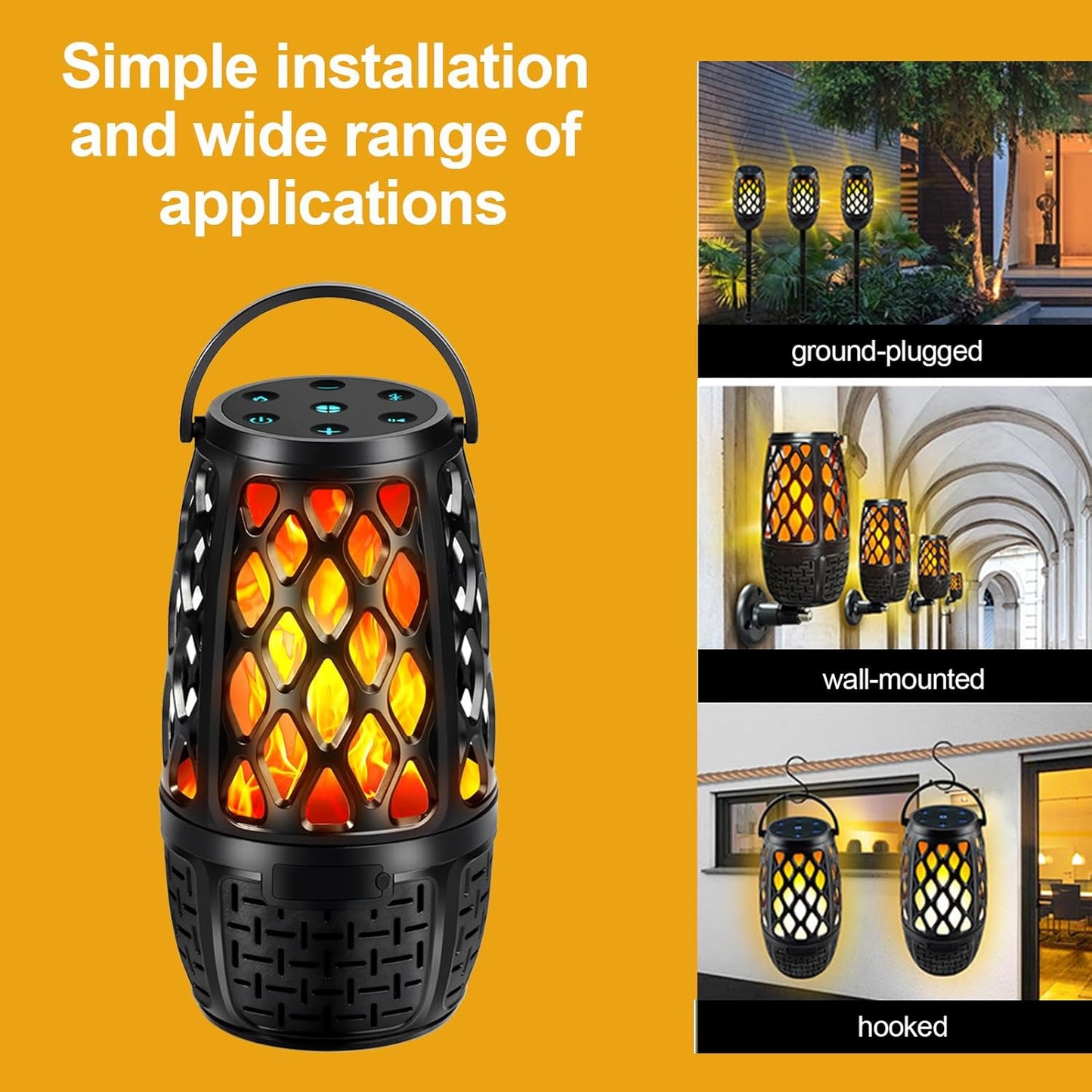 ulinkbee 5.3 100 IPX6 Upgraded Bluetooth Speaker, BT Outdoor Speaker With RGB Flame LED lights Gift for Men, Multi-Sync