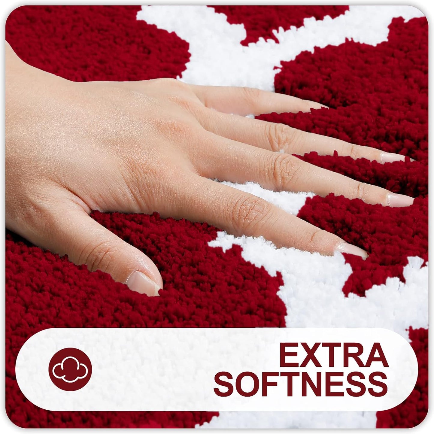 OLANLY Bathroom Rugs Set - Non-Slip Microfiber Bath Mat & U-Shaped Toilet Rug - Burgundy (30"x20" + 24"x20")