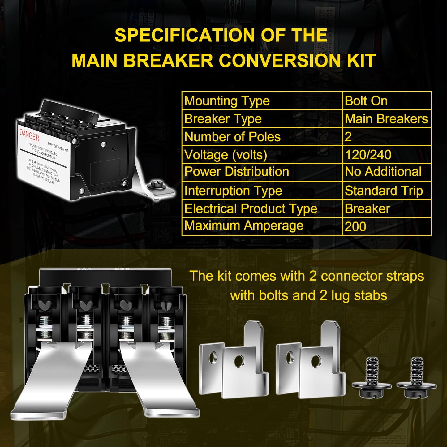 MBK200 200 Amp Double-Pole Main Breaker Conversion Kit Plug-in 2 Pole 120/240 Volt for Type EQ Load Centers Replaces EQ9685