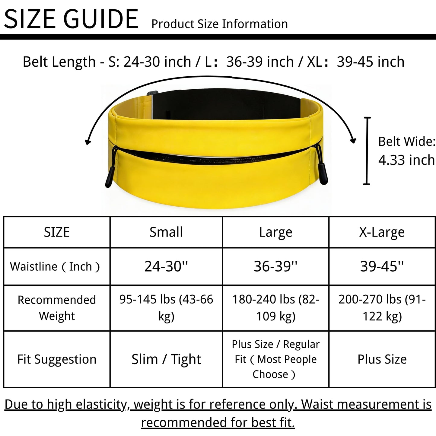Running Belt for Men Women, Water-resistant Fanny Pack with 3 Zipper Pockets & Reflective Safety Strips, Adjustable Waist Pack Jogging Pouch for Phone, Keys & Essentials (Yellow, Large)