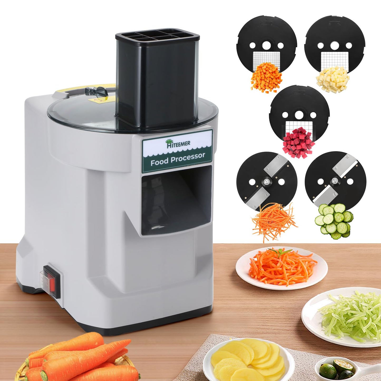 Hiteemer 5 in 1 Electric Vegetable Chopper, Commercial Vegetable Dicer Food Processor Veggie Food Cutter Stainless Steel Automatic Shredded for Onion Potato Cabbage Fruit Slicer