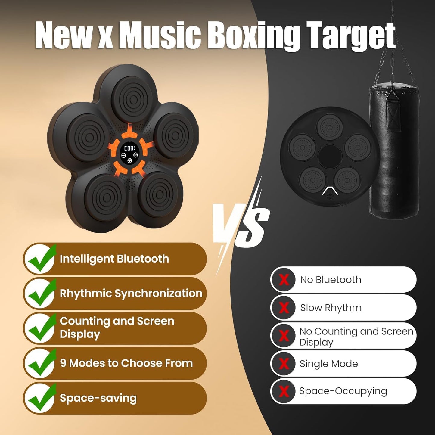 Music Boxing Machine with Boxing Gloves, Smart Boxing Training Machine for Adults, Wall Target Punching Workout for Kids, Reflex Training Suitable for Home Office Gym, Fun Fitness Equipment, Black