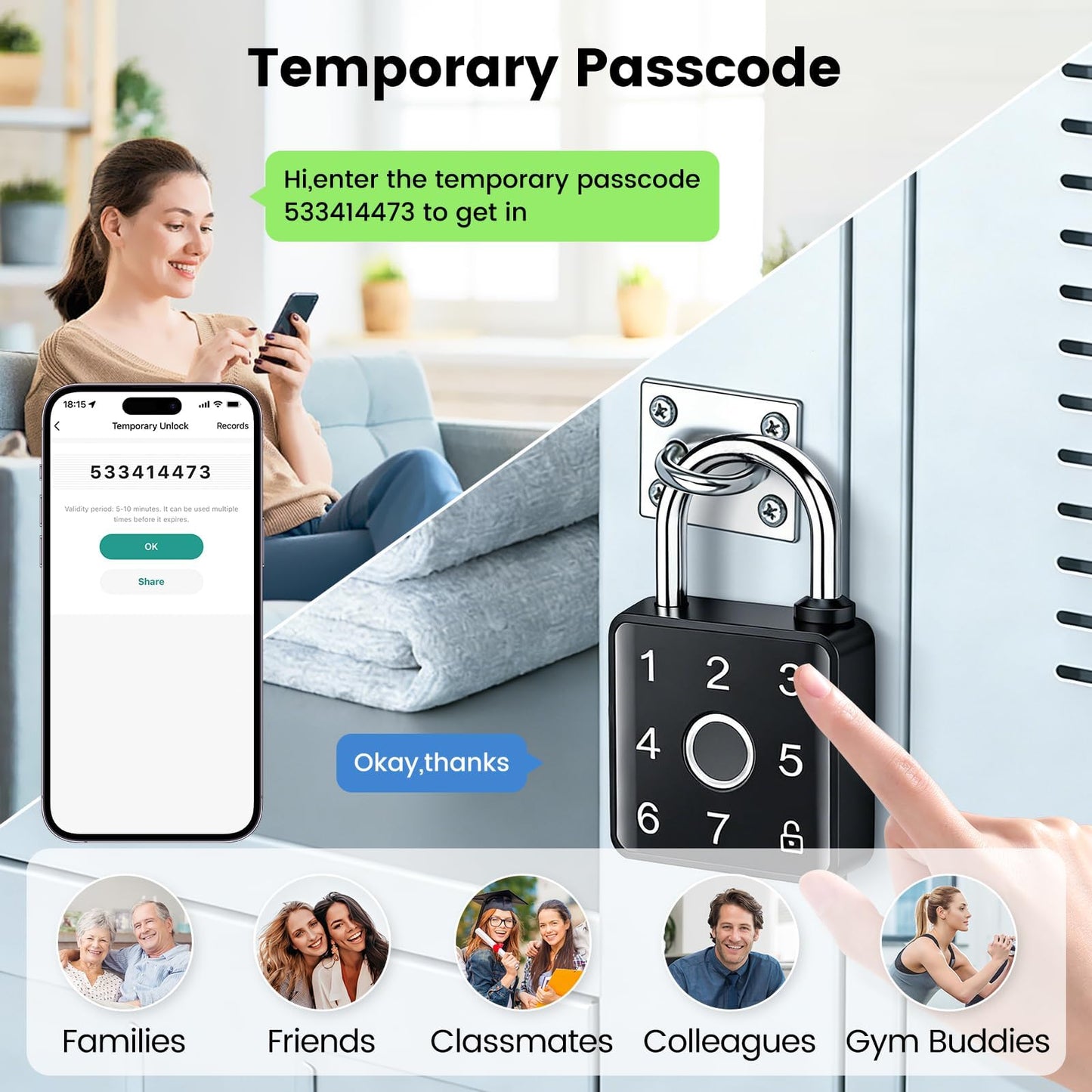 Lokko Gym Locker Lock, Fingerprint Smart Padlock Bluetooth RFID Keyless Biometric Lock for School Dorm Employee Locker, Toolbox