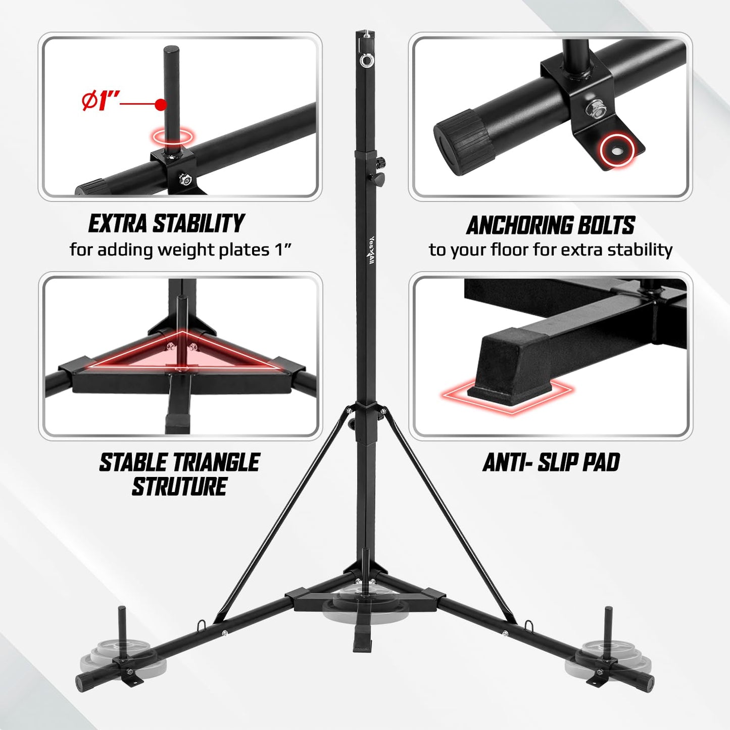 Yes4All Punching Bag Hanger, Stainless Steel Swivel Chain with 4 Snap Hooks for Heavy Bag, Gym Swing, Trapeze, and Hammock, Metal