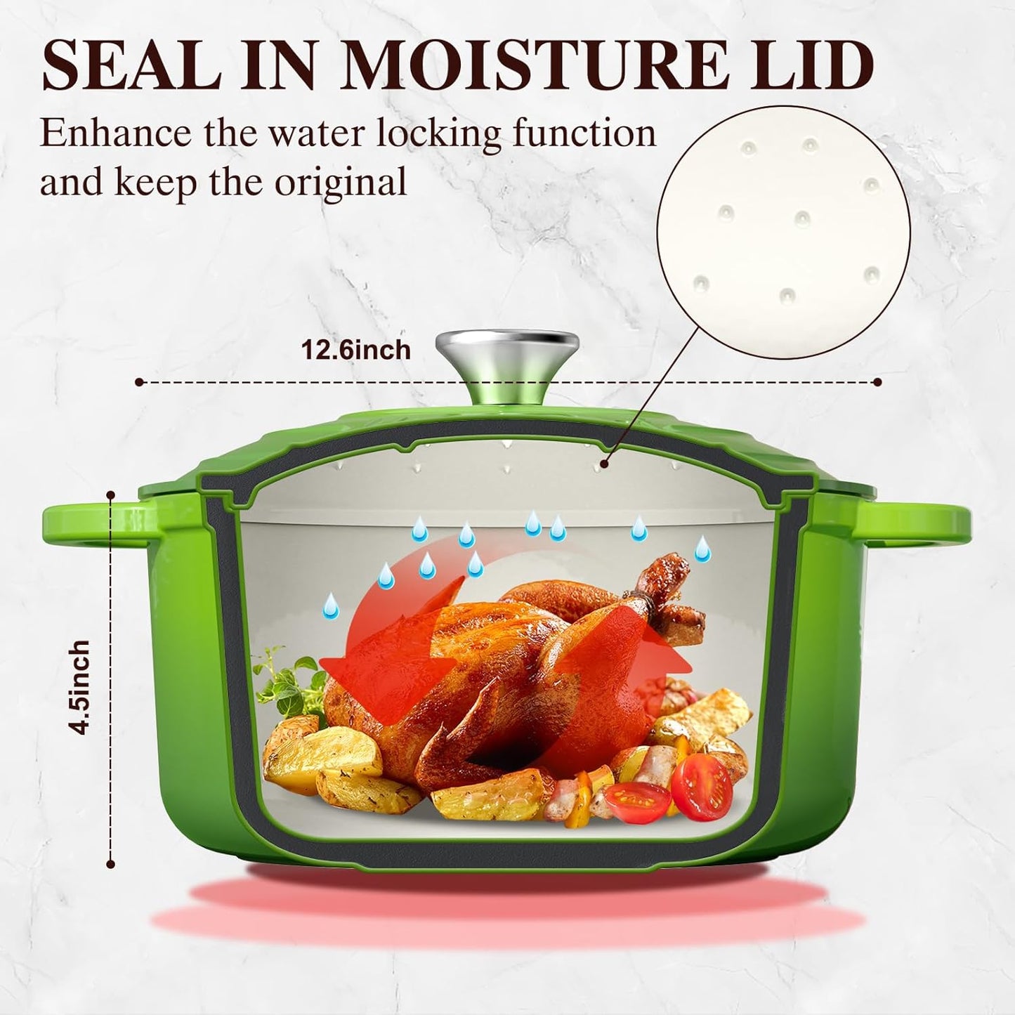 Umite Chef 5QT Enameled Cast Iron Dutch Oven - Heavy-Duty Cookware for Baking, Braising & Stews | Green
