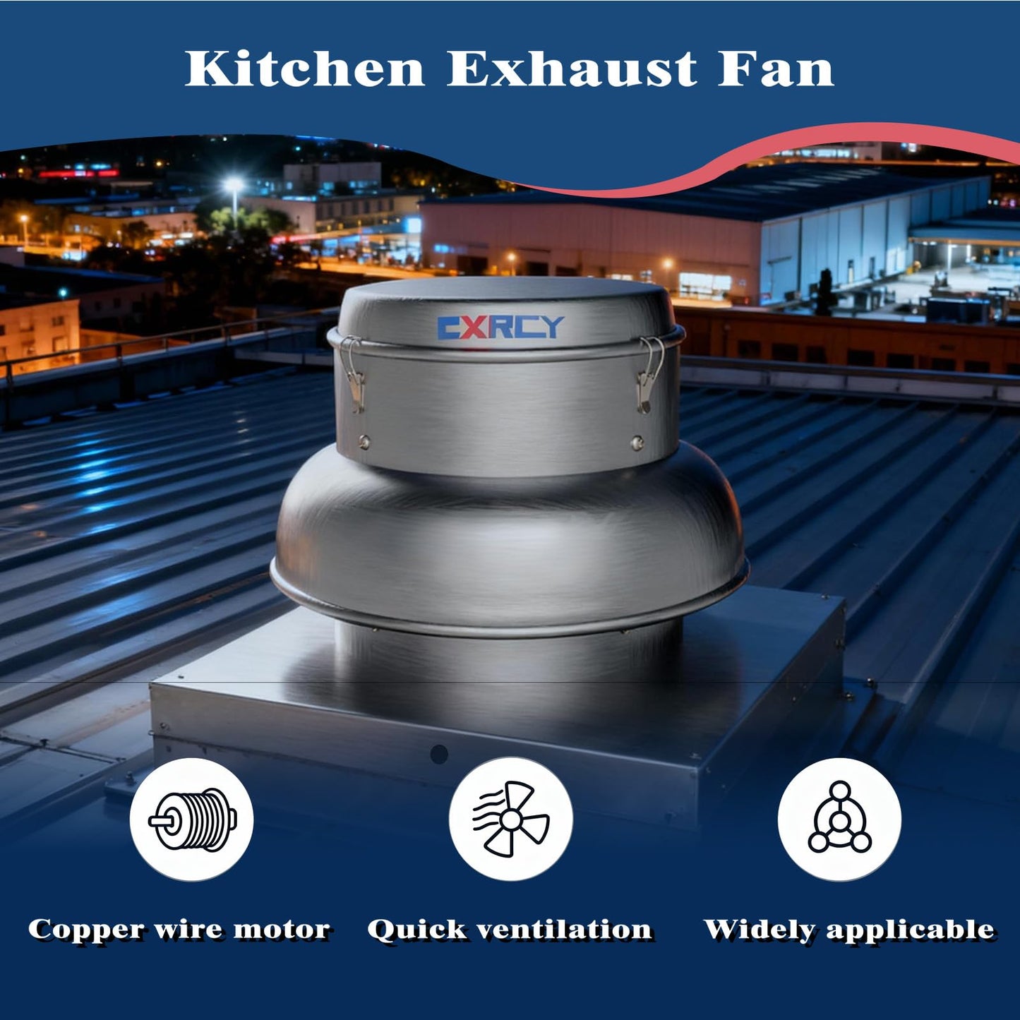 CXRCY 1400 CFM Upblast Roof Exhaust Fan, Direct Drive High-Speed, 19.69 * 19.88 Inch Roof Fan, All-Copper Motor & Aluminum Alloy, for Warehouse, Factory, Restaurant Kitchen