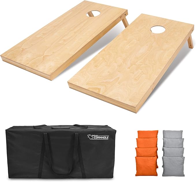 GoSports Regulation Size Wooden Cornhole Set with Natural Wood Finish - Includes Carrying Case