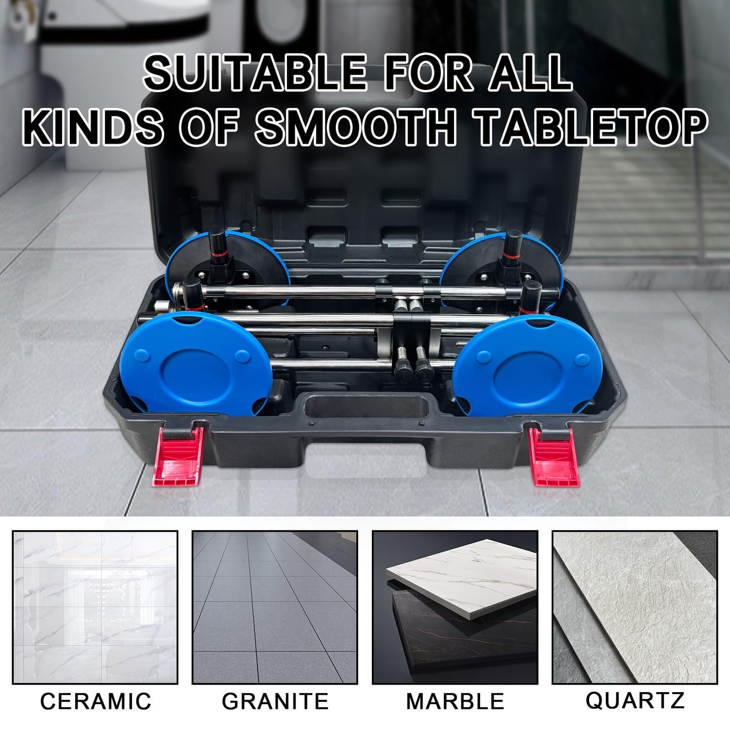 Mitoykus Manual Vacuum Countertop Leveling System - 3s Quick-Suction Technology & 4 Adjustable Knobs for Seamless Granite/Quartz/Marble Alignment | Heavy-Duty Clamping Force, No Slip Grip【2 Pack】