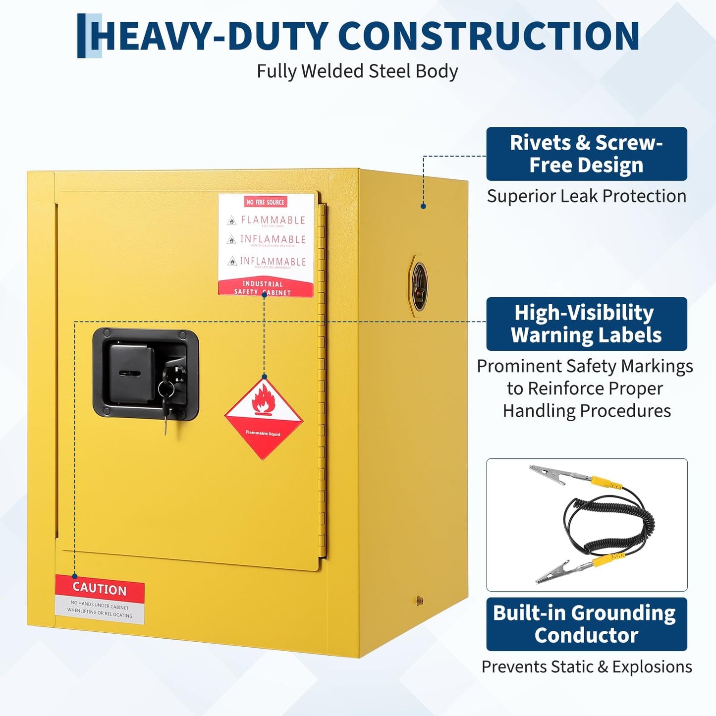 Flammable Cabinet | Hazardous Storage Cabinets Heavy-Duty Safety Organizer for Flammable Liquids Industrial Commercial Workshop Secure Storage
