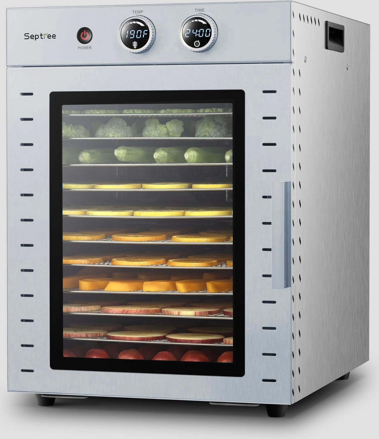 Food Dehydrators Machine with 12 Stainless Steel Trays with Timer Setting Temperature Adjusted 68 ℉ to 194 ℉ Dryer for Herb Fruit Meat Vegetables Mushroom Beef for Commercial Household Pitch Black
