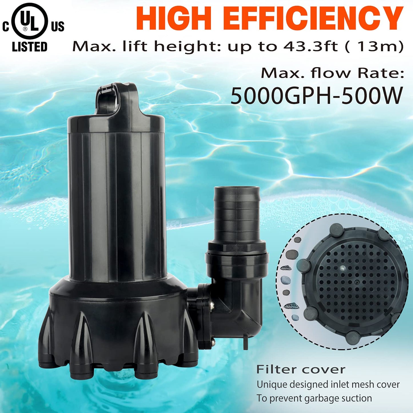 WaterRebirth (PB5000,4800GPH) High Flow Submersible Water Pump-Home/Inline Water Pump-Submersible Pump-Water Transfer Pump-Aquarium Pump